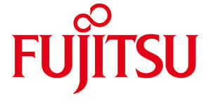 Produkte Logo von Fujitsu, das den Firmennamen in fetten roten Buchstaben mit einem stilisierten Unendlichkeitssymbol über dem Buchstaben „J“ zeigt.