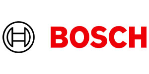 Bosch-Logo mit einem kreisförmigen Symbol mit einem stilisierten "H" auf der linken Seite und "BOSCH" in fetten roten Buchstaben auf der rechten Seite.